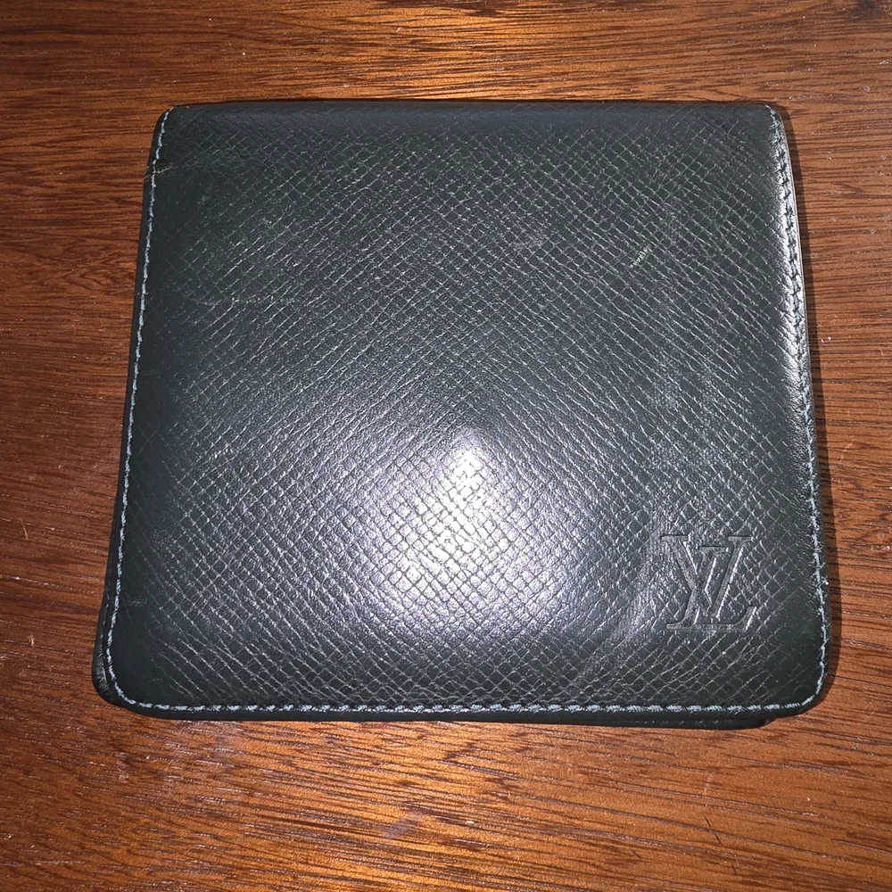 Louis Vuitton Dark Green Taiga Leather Wallet With COA